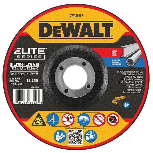 ELITE Series Cutting Wheel, 5 in Dia, 0.045 in Thick, 7/8 in Arbor, 60 Grit, Zirconia Alumina Abrasive