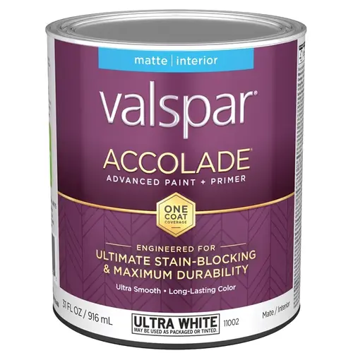 Accolade Super Premium 100% Acrylic Paint & Primer Matte Interior Wall Paint, Ultra White Base, 1 Qt.