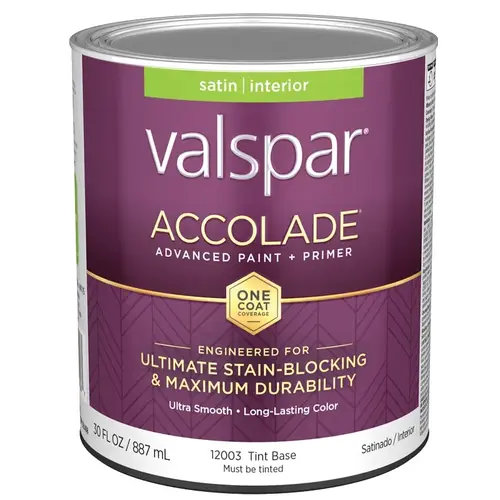 Accolade Super Premium 100% Acrylic Paint & Primer Satin Interior Wall Paint, Tint Base, 1 Qt.