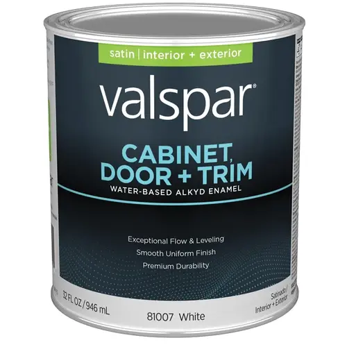 Cabinet Door & Trim Waterborne Alkyd Satin Interior/Exterior Enamel, Bright White Base, 1 Qt.