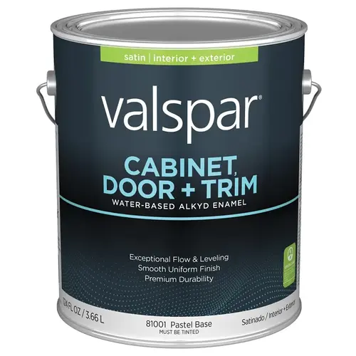 Cabinet Door & Trim Waterborne Alkyd Satin Interior/Exterior Enamel, Pastel Base, 1 Gal.