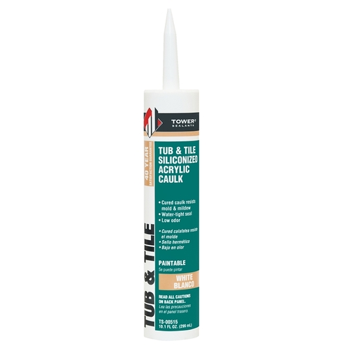 Tower Sealants TS00515 Tub and Tile Siliconized Acrylic Caulk, White