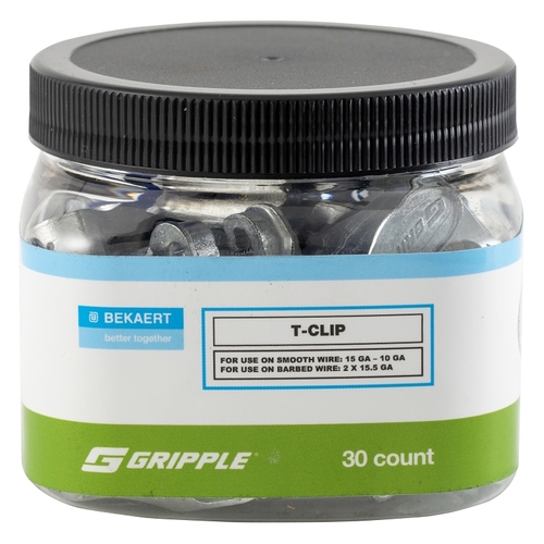 GRIPPLE 657003 T-Clip, For: 1.8 to 3.25 mm Plain Wire and 2 x 1.6 to 1.7 mm High-Tensile Barbed Wire - pack of 30