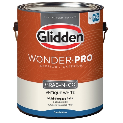 Glidden GLWP32AW/01-XCP4 Wonder-Pro Interior/Exterior Paint, Semi-Gloss Sheen, Antique White, 1 gal - pack of 4