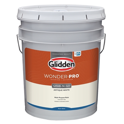 Glidden GLWP32AW/05 Wonder-Pro Interior/Exterior Paint, Semi-Gloss Sheen, Antique White, 5 gal