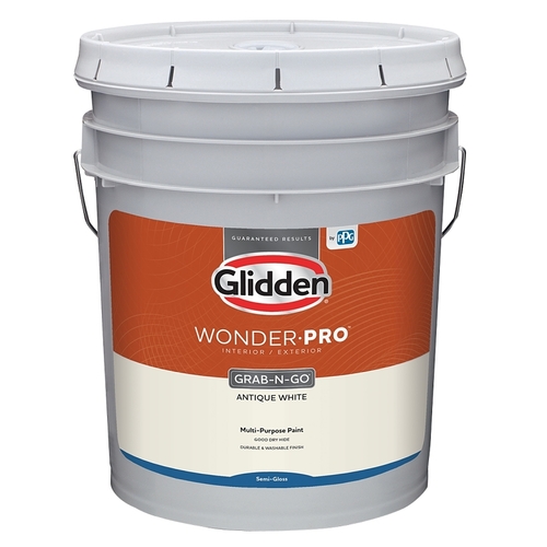 Wonder-Pro Interior/Exterior Paint, Semi-Gloss Sheen, Antique White, 5 gal