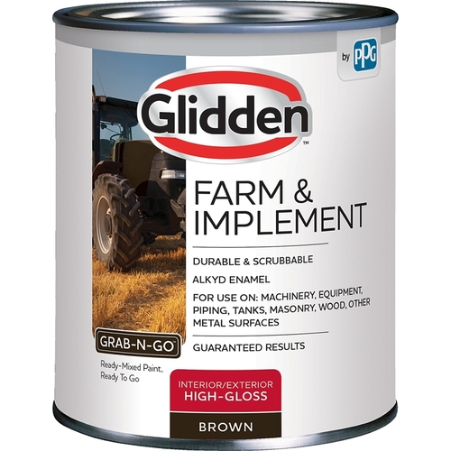 Glidden GLFIIE50BR/04 Grab-N-Go, Farm and Implement GLFIIE50 Series Enamel Paint, High-Gloss Sheen, Brown, 4 qt