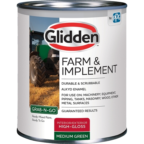 Glidden GLFIIE50GR/04 Grab-N-Go, Farm and Implement GLFIIE50 Series Enamel Paint, High-Gloss Sheen, Medium Green, 4 qt