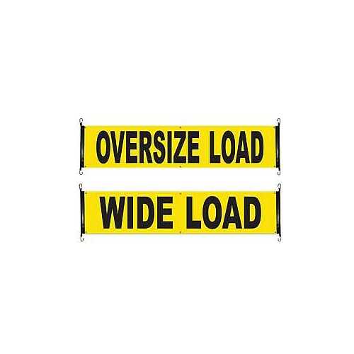ANCRA 49894-15 Safety Banner, 18 in W, 84 in L, Yellow Background, OVERSIZED LOAD, WIDE LOAD
