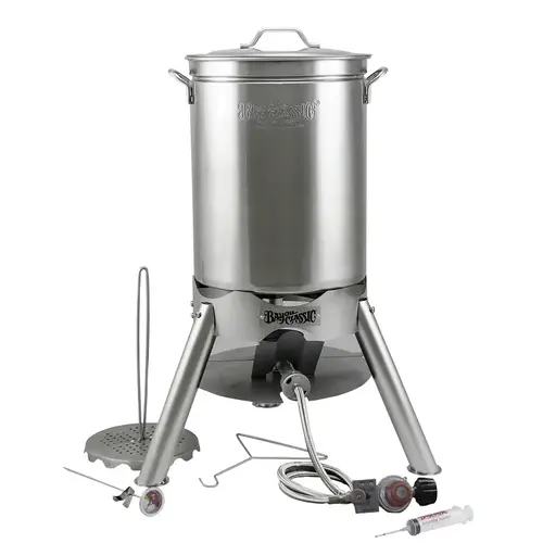 Turkey Fryer Kit, 58,000 Btu, Propane, Stainless Steel, Silver