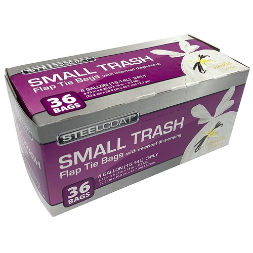 Trash Bag, S, 4 gal, Poly, White - pack of 36