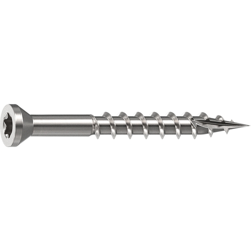 Deck Screw, 0.163 in Thread, 1-5/8 in L, Trim Head, Star Drive, Sharp, Type-17 Point, 305 Stainless Steel Bright - pack of 100