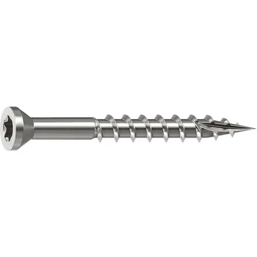 Deck Screw, 0.163 in Thread, 1-5/8 in L, Trim Head, Star Drive, Sharp, Type-17 Point, 305 Stainless Steel Bright - pack of 100