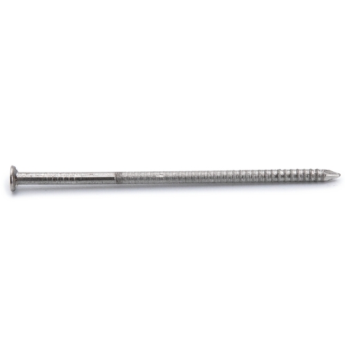 Siding Nail, 8D, 2-1/2 in L, 316 Stainless Steel, Checkered Brad Head, Ring Shank, 1 lb