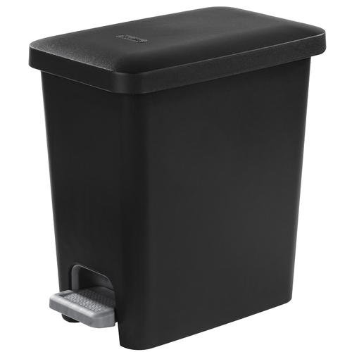 Rectangular Step-on Wastebasket, 2.7 gal Capacity, Plastic, Black