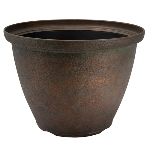 High-Drum Planter, 16 in Dia, Round, High-Density Resin, Bronze, Bronze