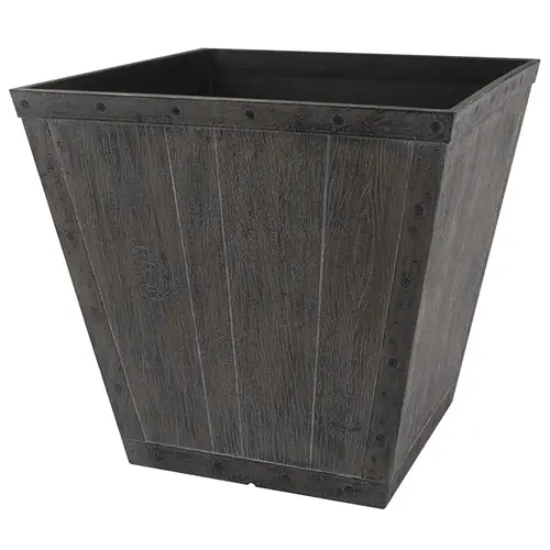 Square Whiskey Barrel Planter, 14-1/2 In W, Square, High-Density Resin, White Wash