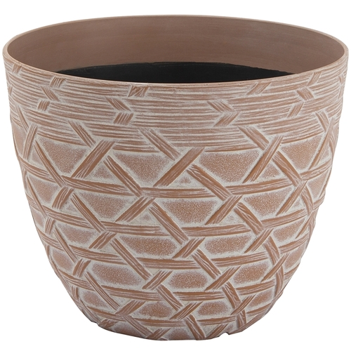 Arabesque Planter, 8 in Dia, Round, High-Density Resin, White Wash, White Wash