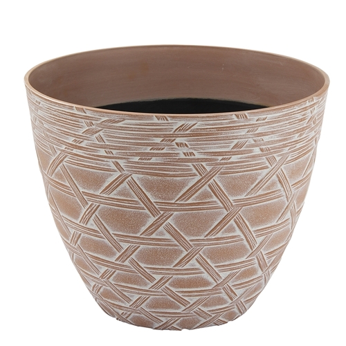 Arabesque Planter, 12-1/2 in Dia, Round, High-Density Resin, White Wash, White Wash