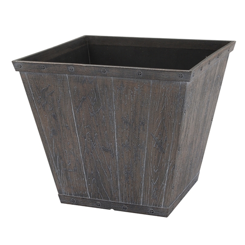 Square Barn Planter, 10 in W, Square, High-Density Resin, White Wash, White Wash