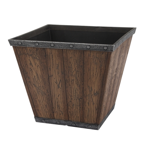 Square Barn Planter, 10 in W, Square, High-Density Resin, Brown, Brown - pack of 6