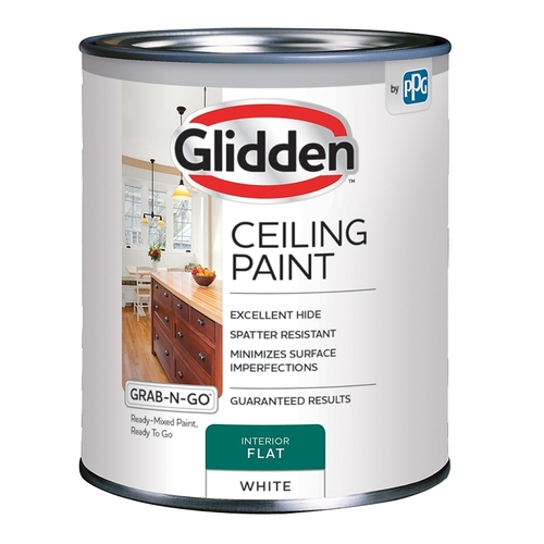 Glidden 2070T/04 Grab-N-Go Ceiling Paint, Flat, White, 1 qt, Resists: Spatter, Latex Base