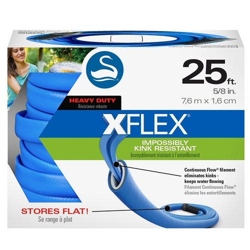 XFlex Heavy-Duty Garden Hose, 5/8 in, 25 ft L, Female, Polymer, Blue
