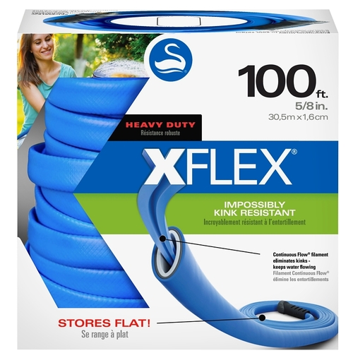 XFlex Heavy-Duty Hose, 5/8 in, 100 ft L, Polymer, Blue