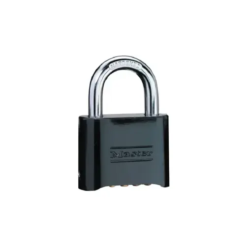 Set-Your-Own 4-Digit Combination, 2 In. Wide Solid Body, Hardened Steel Shackle, Combination Change Key Included Black - pack of 6