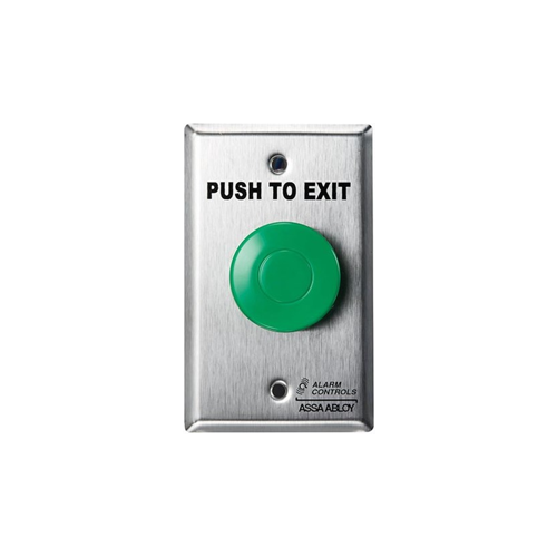 Alarm Controls TS-14 Single Gang Green Mushroom Push to Exit Button Satin Stainless Steel Finish
