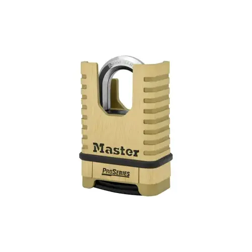ProSeries  Resettable Combination Padlock, 3/8 in dia x 15/16 in W x 1-1/16 in H Shackle, Shrouded Brass, Boxed - pack of 4