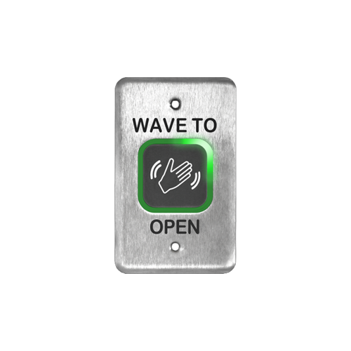 Single Gang Faceplate with Wave to Open Text and Hand Logo Satin Stainless Steel Finish