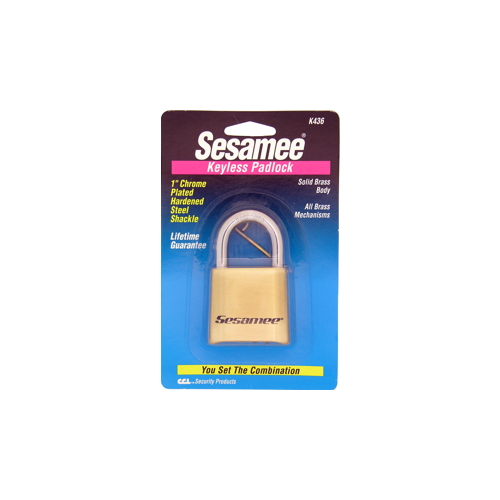 Sesamee 4-Dial Combination Brass 2" Padlock, 1" Shackle, Carded