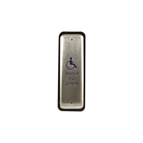 BEA 10PBJ1 Stainless steel push plate, 1.5 In. by 4.75 In., in jamb plate, blue hadicap logo and text