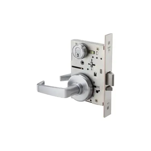 KIT - Classroom Mortise Lock, SFIC Prep, Less Core, Angled Lever with H Rose (2-3/4" Diameter), 626/US26D Satin Chrome