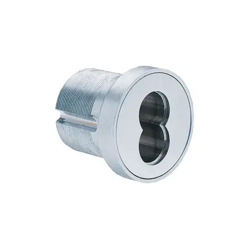 Small Format Interchangeable Core Mortise Cylinder with Adams Rite Cam, Compression Ring, and 7/16" Blocking Ring Satin Chrome Finish