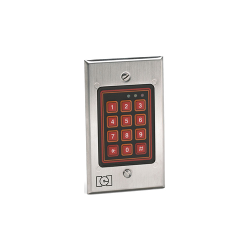 Indoor/Outdoor Flush-Mount Weather Resistant Keypad, 120 Users, Single Gang Design, 1 SPDT 2 amp Relay and three 50mA Negative Voltage Outputs, Indoor/Outdoor use, Satin Stainless Steel