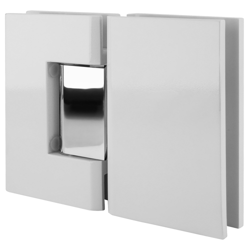 White with Chrome Accent Geneva 180 Series 180 Degree Glass-to-Glass Standard Hinge