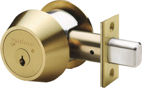 Medeco Security Locks 11C601-T-05-DL-P M3 Single Cylinder Commercial Deadbolt, 2-3/8" Backset, 6-Pin, DL Keyway, Pinned with 2 Keys, UL437 Grade 1, Bright Brass 05