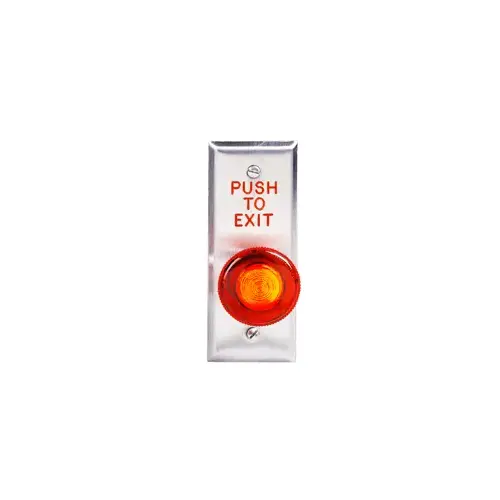 Dortronics 5211-MP23/RxE1 5210 Series Exit Push Button, 1-9/16" Diameter Mushroom Button, DPST Momentary Action on Single Gang Plate, Red ButtonStainless Steel Plate Engraved "PUSH TO EXIT"