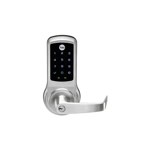 NexTouch Touchscreen Keypad Bored Lock, Augusta Lever, No Radio - Standalone, No Key Override, Grade 1, Weather Resistant, Satin Chrome 626/US26D