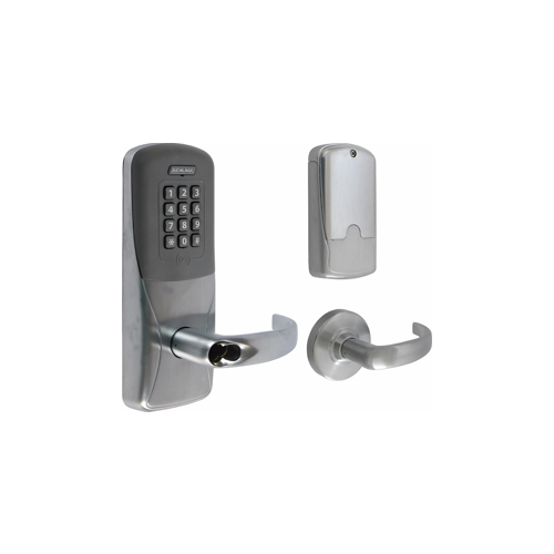 Standalone Electronic Lock with Rights on Lock Cylindrical Classroom / Storeroom Proximity and Keypad Sparta Lever with Large Format Less Core Satin Chrome Finish