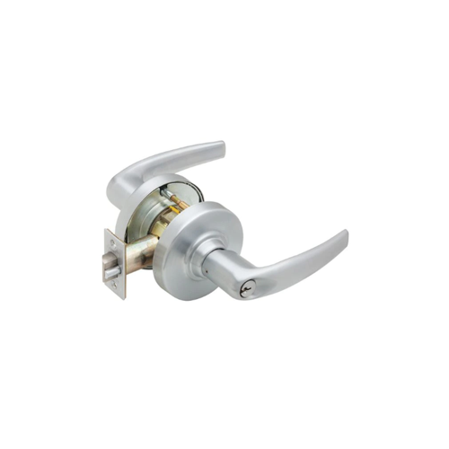 KIT - Grade 1 Entrance/Office Athens Lever, Key in Lever, 6-Pin E Keyway (0-Bitted Brushed Chrome Cylinder 626), 2-3/4" Backset, UL, ANSI Strike, Satin Chrome 626, US26D