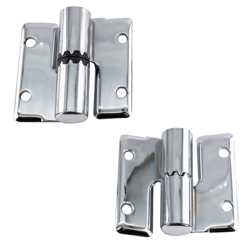 Round Barrel Gravity Hinge Set rH-In/lH-Out Chrome Plated 8 One Way Screws / Barrel Nuts