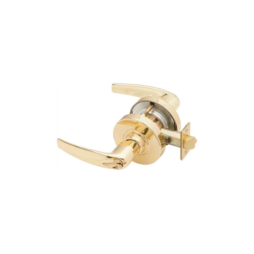 KIT - Grade 2, Office Athens Lever, Key in Lever, C123 Keyway (0-Bitted Brushed Brass Cylinder 606), 2-3/8" Backset, ANSI Strike, Bright Brass 605, US3