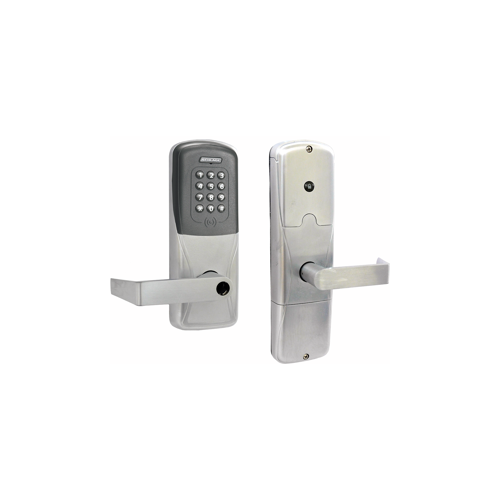 KIT - Multi-Technology and Keypad Networked Hardwired Office Cylindrical Lock, Rhodes Lever, Key in Lever, 6-Pin C Keyway (0-Bitted Brushed Chrome Cylinder 626), Satin Chrome 626