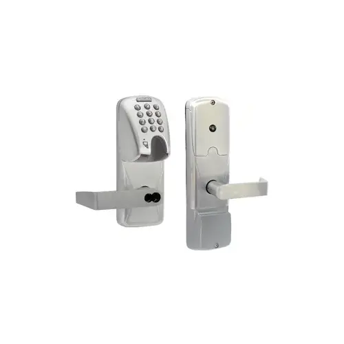 KIT - Mag-Stripe (Insert Card) and Keypad Stand Alone Office Mortise Lock, Rhodes Lever, FSIC Prep, Schlage Large Format IC Core Included, 6-Pin C Keyway (1-Bitted Brushed Chrome Cylinder 626), Satin Chrome 626, US26D