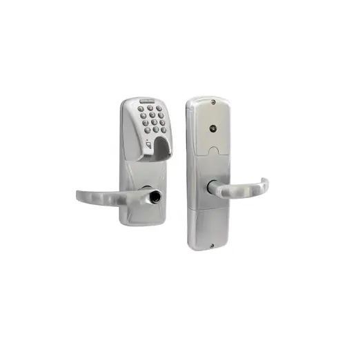 KIT - Mag-Stripe (Insert Card) and Keypad Networked Hardwired Privacy Cylindrical Lock, Sparta Lever, Key in Lever, 6-Pin C Keyway (0-Bitted Brushed Chrome Cylinder 626), Satin Chrome 626