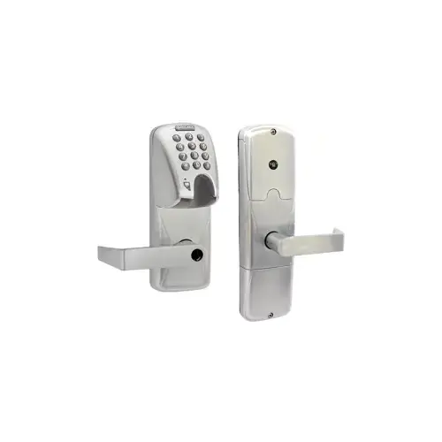 KIT - Mag-Stripe (Insert Card) and Keypad Networked Hardwired Apartment Cylindrical Lock, Rhodes Lever, Key in Lever, 6-Pin C Keyway (0-Bitted Brushed Chrome Cylinder 626), Satin Chrome 626