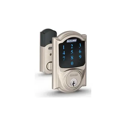Touchscreen Deadbolt Camelot with Z-Wave, Built in Alarm, Dual Option Adjustable Backset, Grade 1, C Keyway, Satin Nickel 619, US15